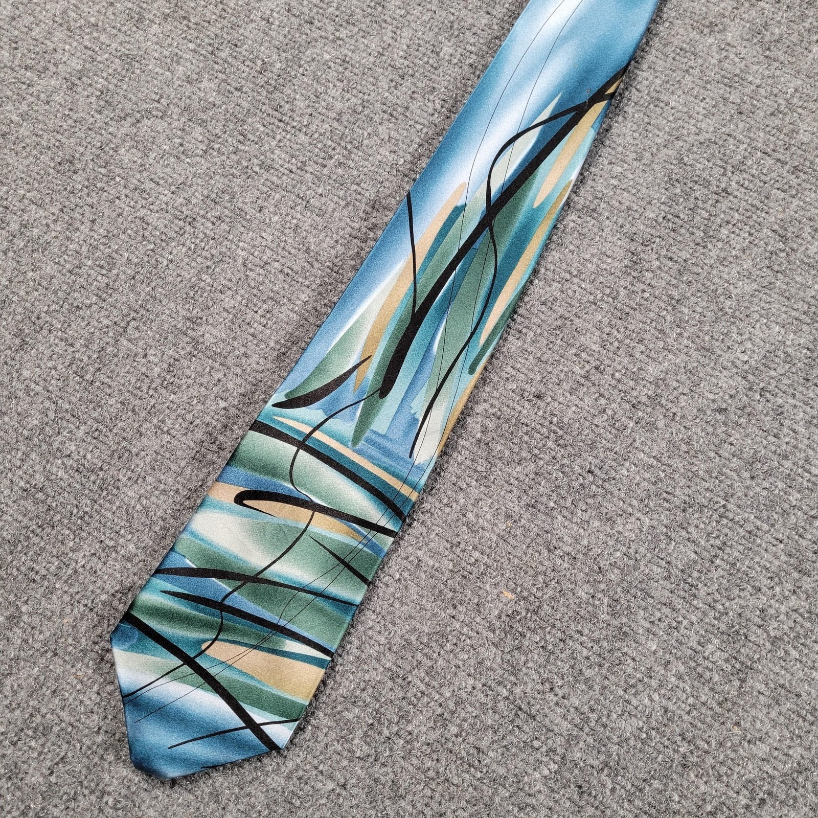 J Garcia Tie Mens 100% Silk Blue Abstract Art Junglescape Artist Proof No 2